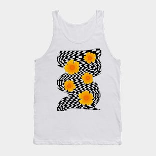 Trippy Psychedelic Checkered Seventies Flower Design Tank Top